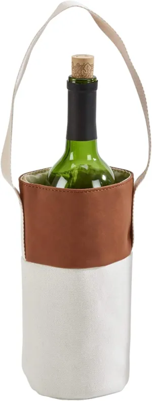 16" Caramel and White Leatherette Wine Tote