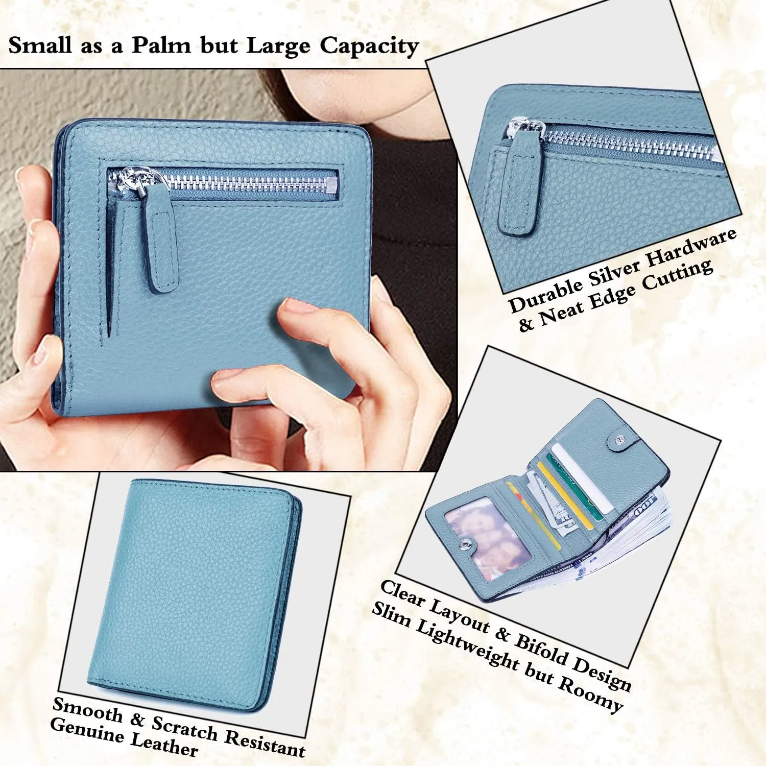 AINIMOER Small Leather Wallet for Women, Ladies Credit Card Holder RFID Blocking Women's Mini Bifold Pocket Purse