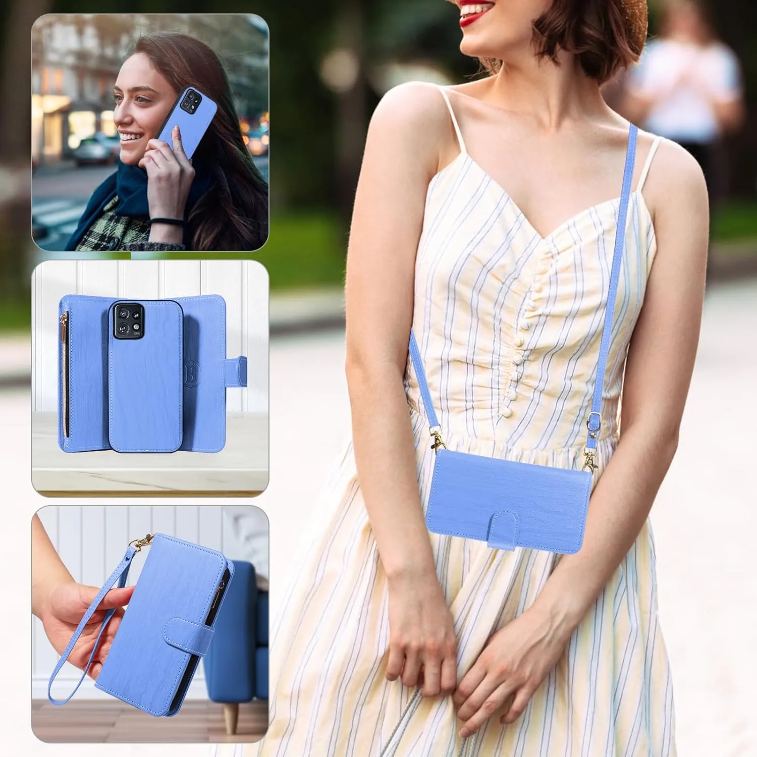 Asuwish Phone Case for Motorola Edge  Plus 2023/Edge 40 Pro 5G/Moto X40 Zipper Wallet Magnetic Detachable Cell Cover with Tempered Glass Screen Protector Crossbody Strap Card Holder X   Women Men Blue