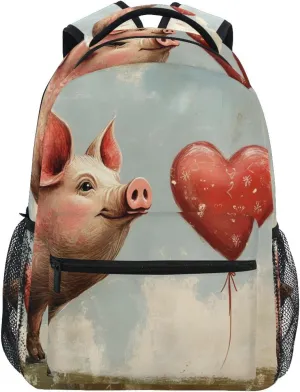 Backpack Pig Heart Red Cute for School Boys Girls Laptop Travel Backpack Book Bag Daypack 11.4 16 In S