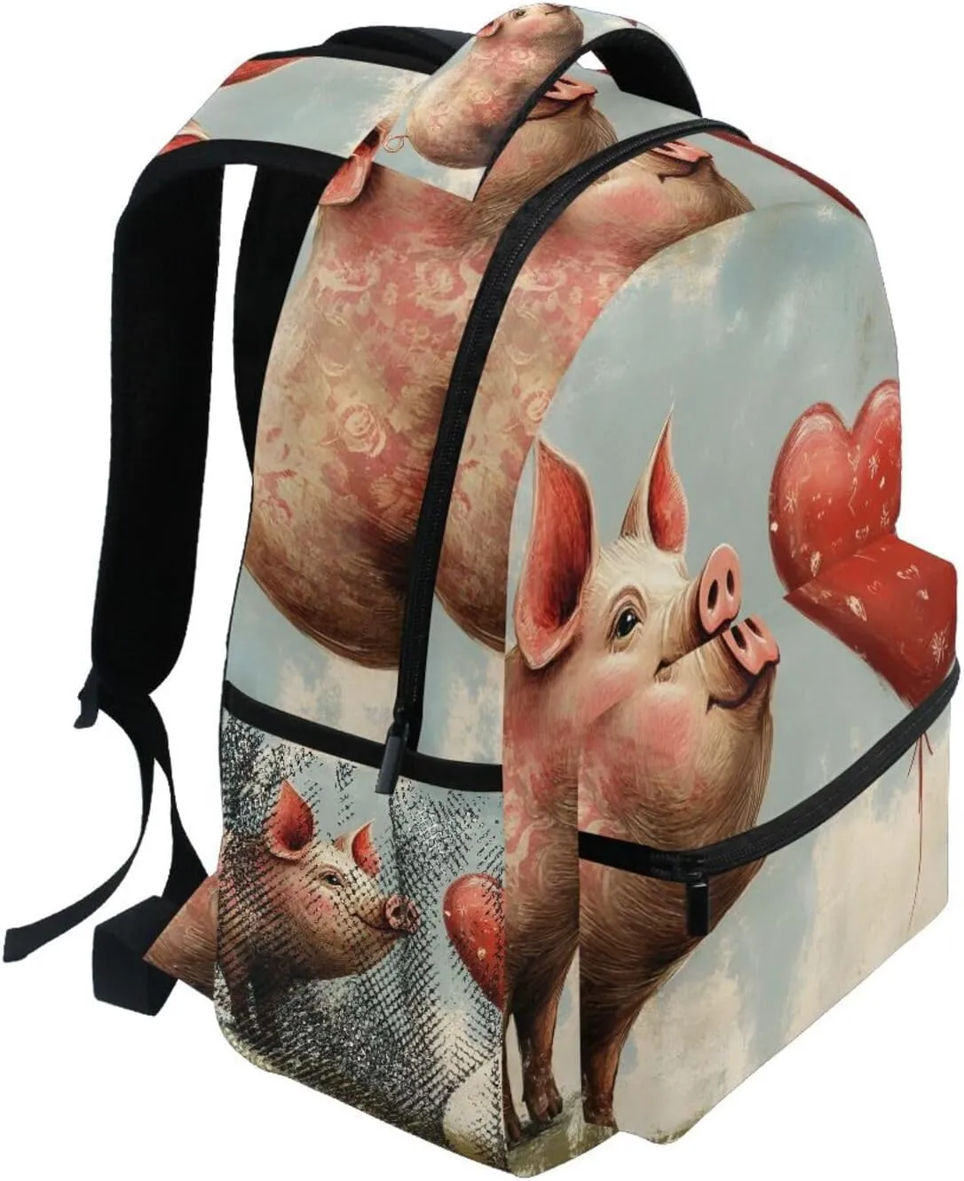 Backpack Pig Heart Red Cute for School Boys Girls Laptop Travel Backpack Book Bag Daypack 11.4 16 In S