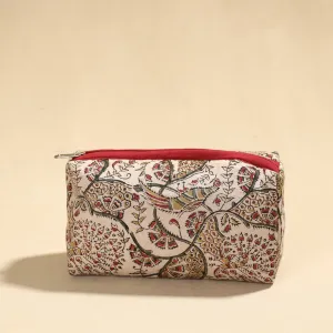 Beige - Kalamkari Block Printed Cotton Toiletry Pouch 01