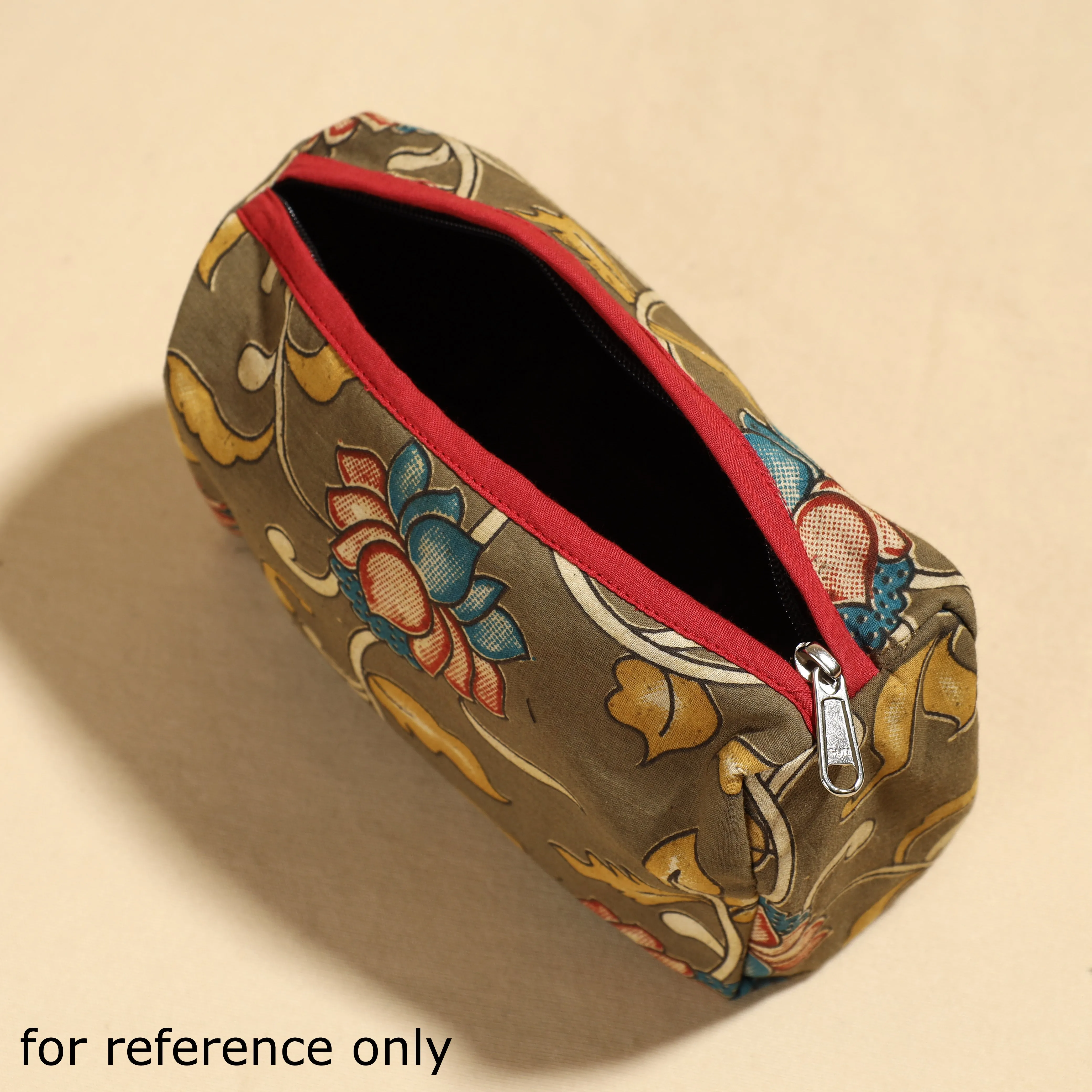 Beige - Kalamkari Block Printed Cotton Toiletry Pouch 01