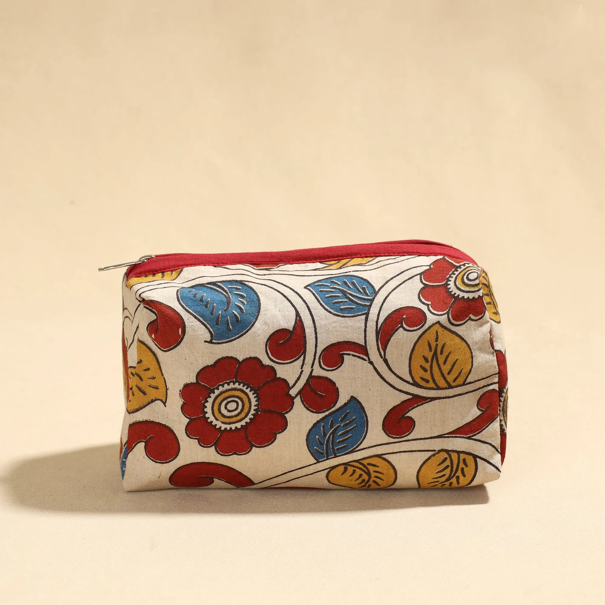 Beige - Kalamkari Printed Cotton Toiletry Pouch 06