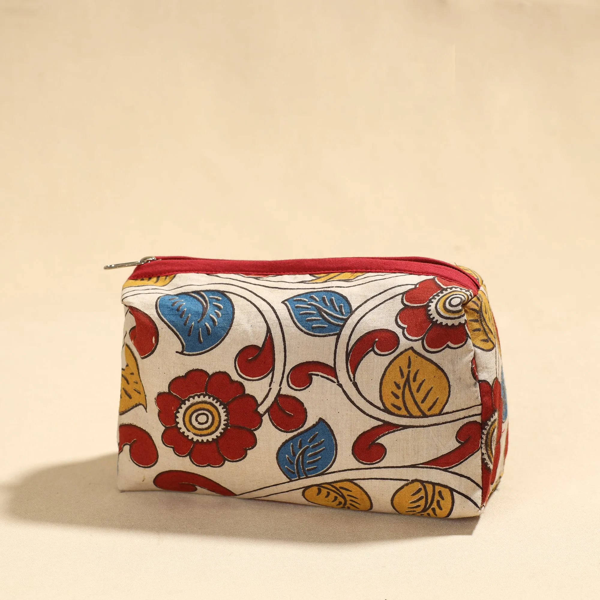 Beige - Kalamkari Printed Cotton Toiletry Pouch 06