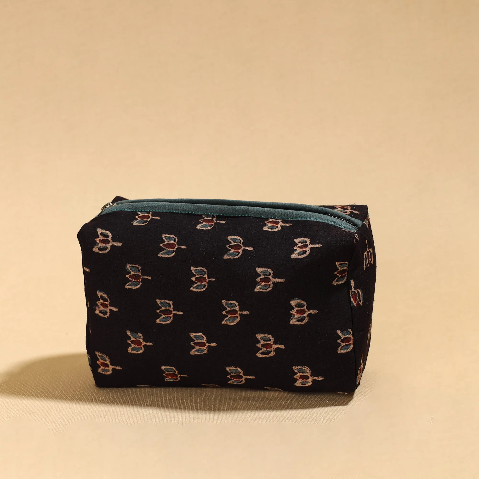 Black - Ajrakh Block Printed Cotton Toiletry Pouch 02