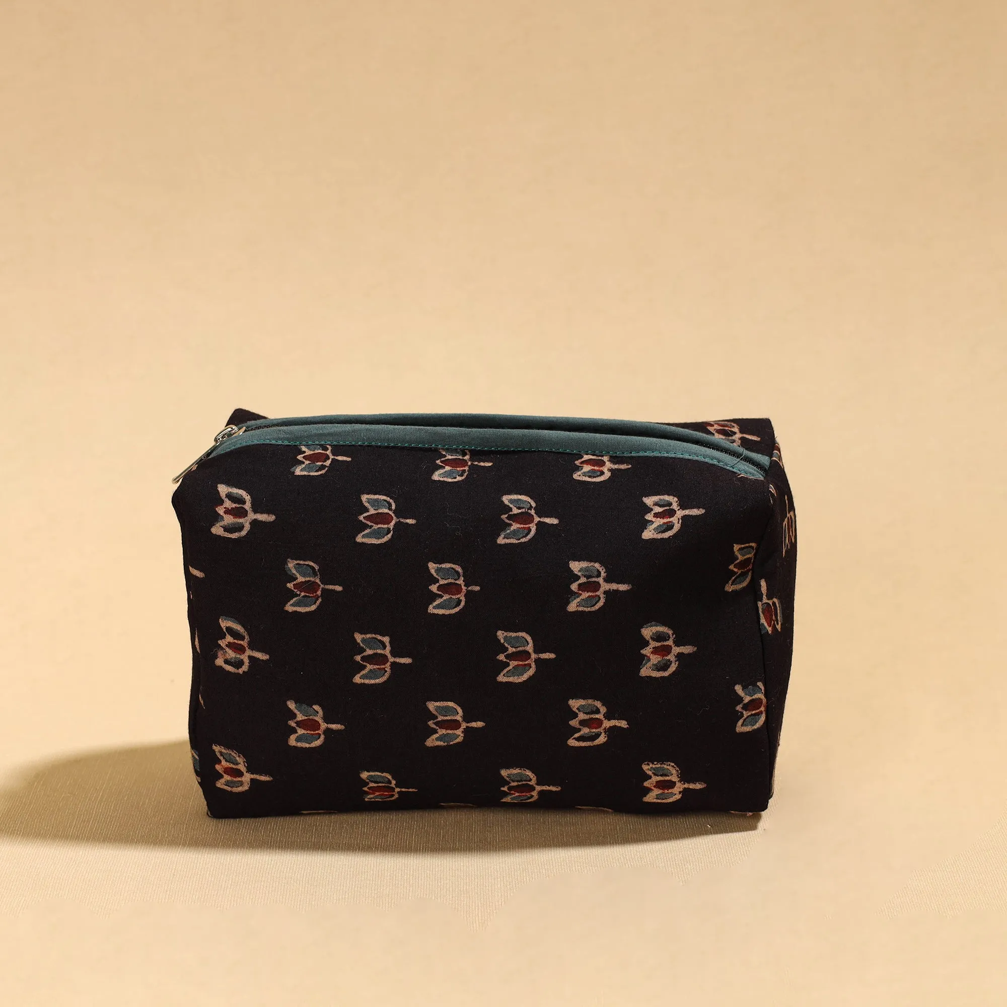 Black - Ajrakh Block Printed Cotton Toiletry Pouch 02