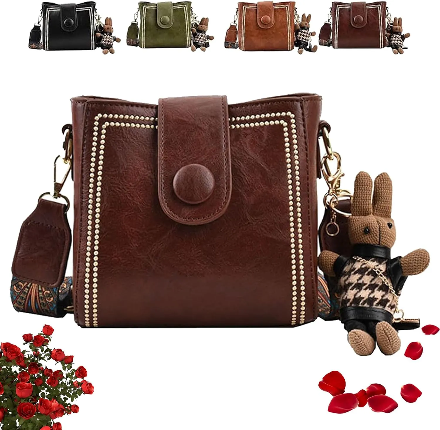 Bootara Bucket Bag, Bootara Women's Vintage Bucket Bag, Fashion Shoulder Crossbody Bags with Cute Bunny Charm