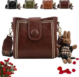 Bootara Bucket Bag, Bootara Women's Vintage Bucket Bag, Fashion Shoulder Crossbody Bags with Cute Bunny Charm