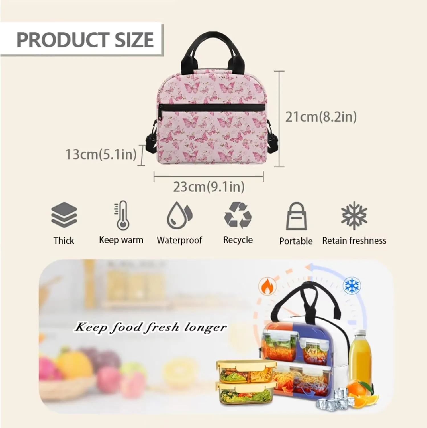 Butterfly School Bags for Girls Kids Backpack for School Girls Cute Backpack Set Lunch Box & Pencil Case Lightweight Backpacks