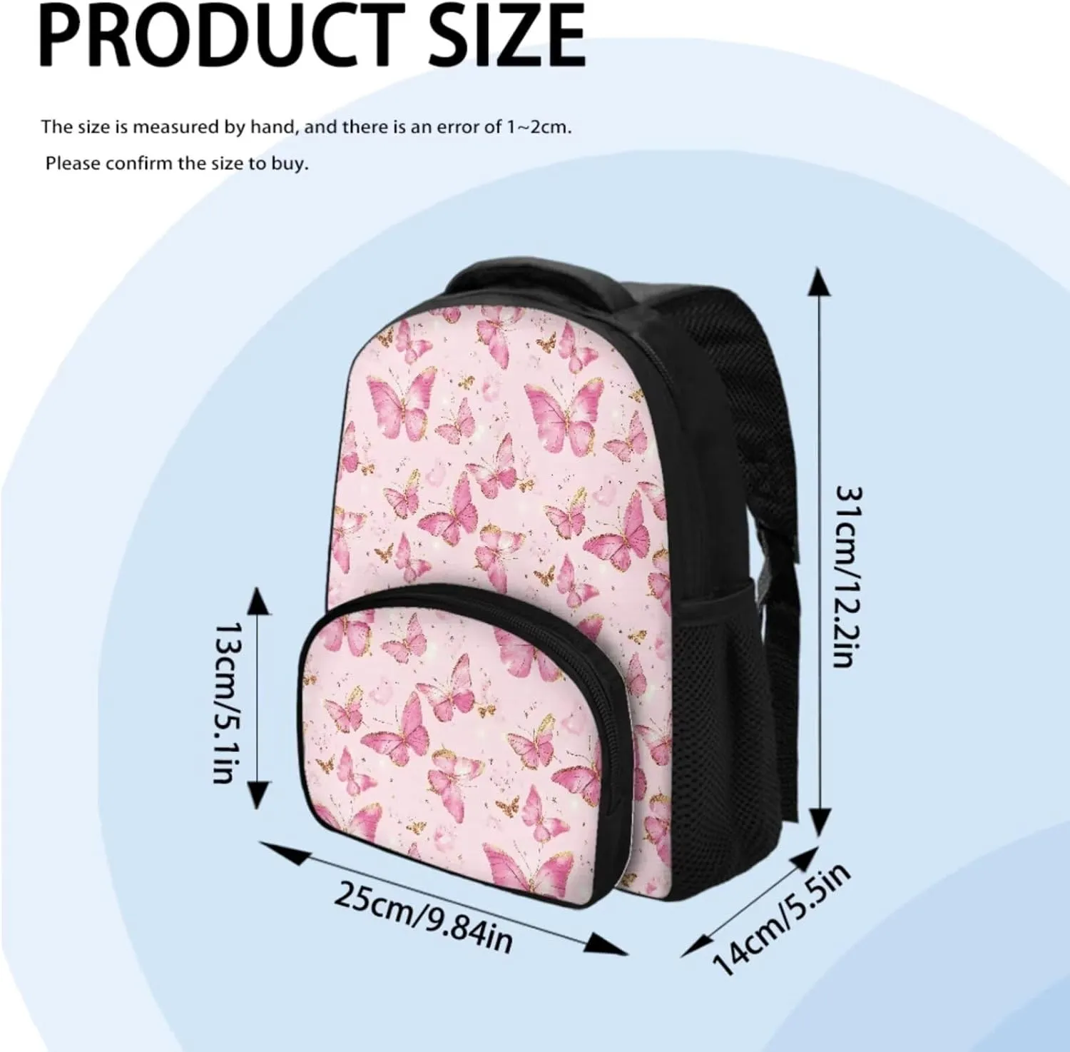 Butterfly School Bags for Girls Kids Backpack for School Girls Cute Backpack Set Lunch Box & Pencil Case Lightweight Backpacks