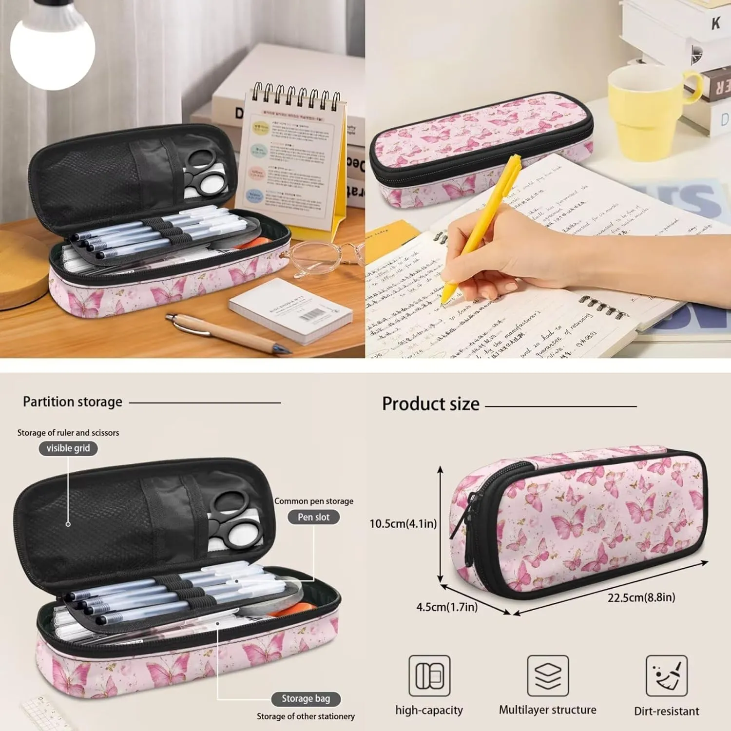 Butterfly School Bags for Girls Kids Backpack for School Girls Cute Backpack Set Lunch Box & Pencil Case Lightweight Backpacks