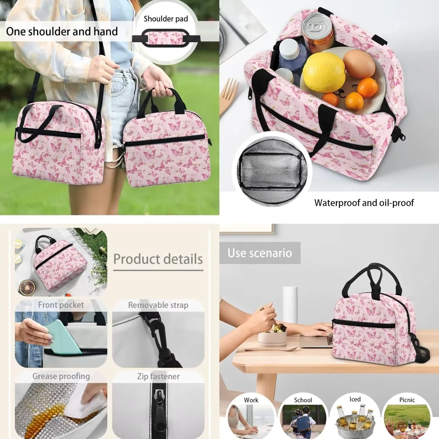 Butterfly School Bags for Girls Kids Backpack for School Girls Cute Backpack Set Lunch Box & Pencil Case Lightweight Backpacks