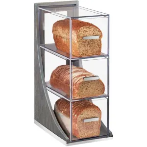 Cal Mil Ashwood Collection  Bread Case  6.5W x 13D x 20.25H  Gray-Washed Oak, Acrylic, Metal Handles, Gray/Silver