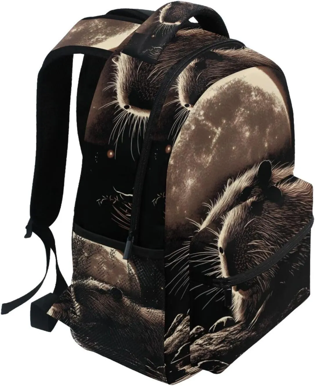 Capybara Moon Gray Backpack for School Boys Girls Laptop Travel Backpack Book Bag Daypack 11.4 16 In S