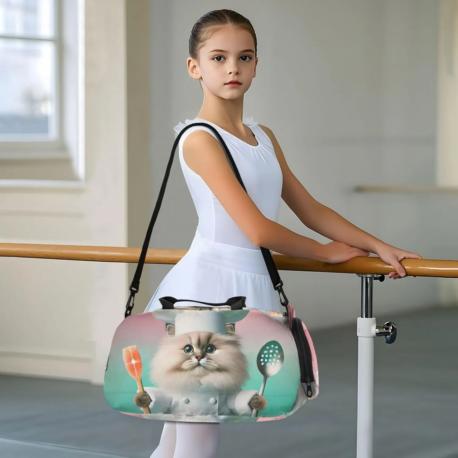 Chef Cat Funny Cooking Carry on Duffel Bag Boys Toddler Weekender Bags Girls Tote Duffle Bags Travel Kids Gym Duffle