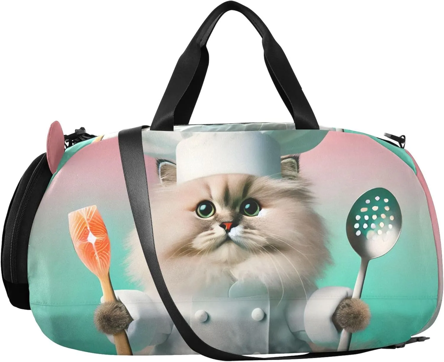 Chef Cat Funny Cooking Carry on Duffel Bag Boys Toddler Weekender Bags Girls Tote Duffle Bags Travel Kids Gym Duffle