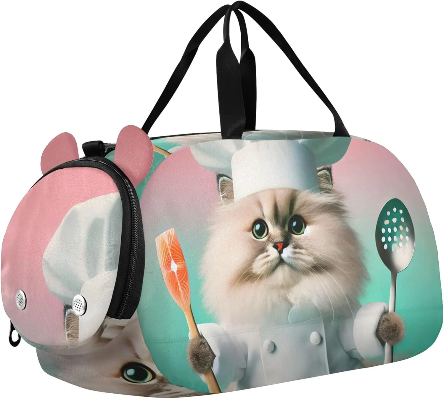 Chef Cat Funny Cooking Carry on Duffel Bag Boys Toddler Weekender Bags Girls Tote Duffle Bags Travel Kids Gym Duffle