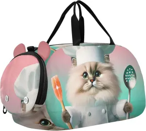 Chef Cat Funny Cooking Carry on Duffel Bag Boys Toddler Weekender Bags Girls Tote Duffle Bags Travel Kids Gym Duffle