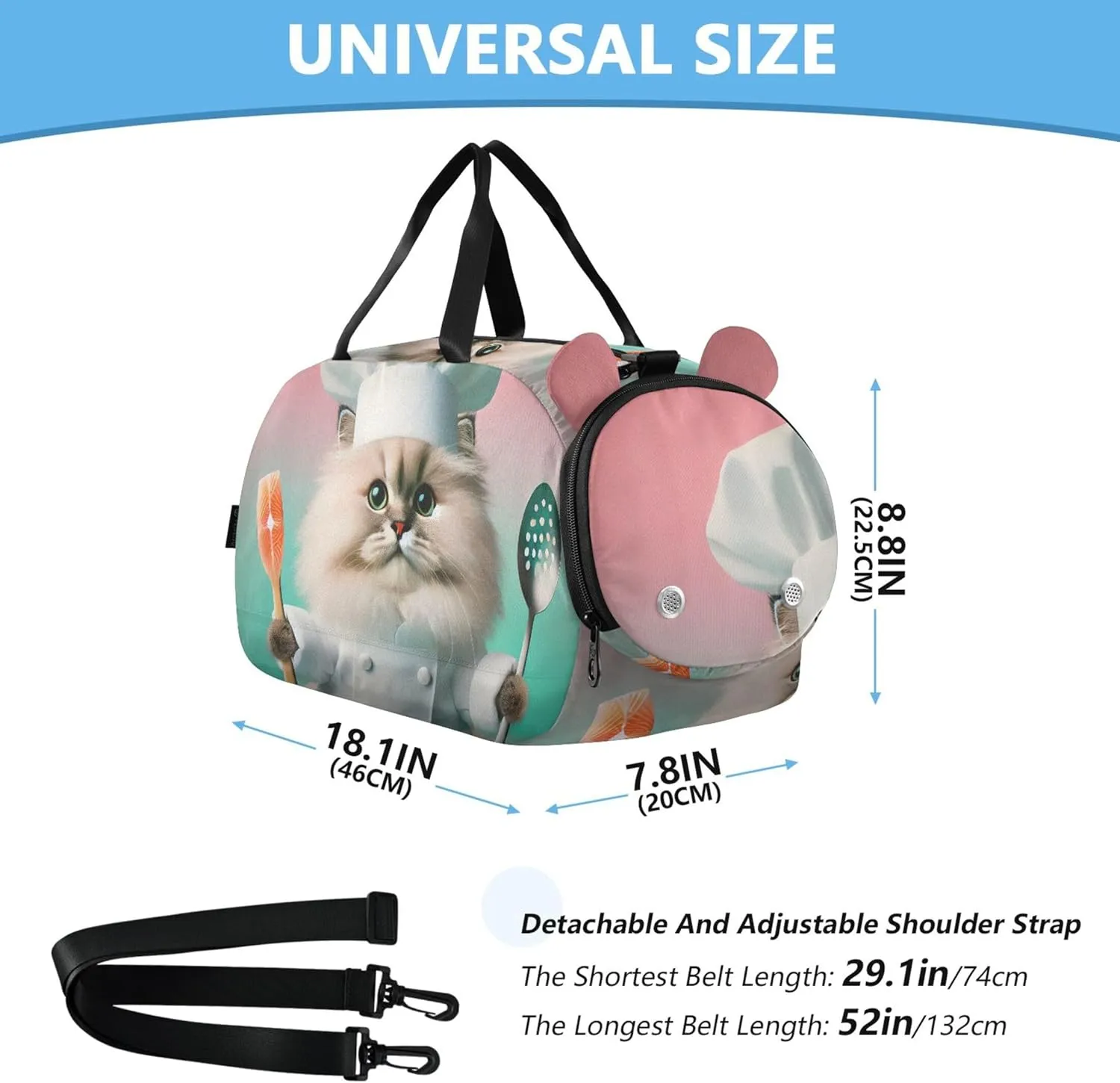 Chef Cat Funny Cooking Carry on Duffel Bag Boys Toddler Weekender Bags Girls Tote Duffle Bags Travel Kids Gym Duffle