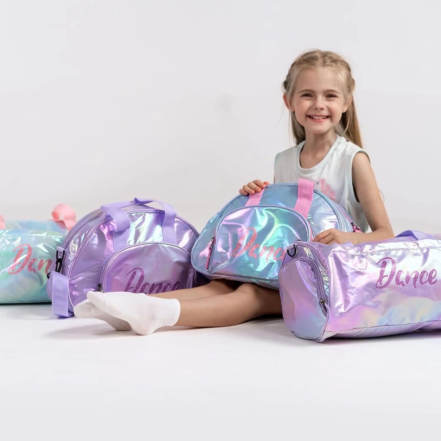 Choco Mocha Dance Bag for Toddler Girls Ballet Bags for Girls 4-6 6-8 With Shoe Compartment, Colorful Green
