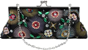 Colorful Floral Leaves Embroidered Sequined Clutch Purse Small Flower Prom Purse Wedding Handbag Women Evening Bag