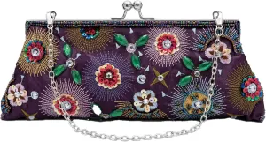 Colorful Floral Leaves Embroidered Sequined Clutch Purse Small Flower Prom Purse Wedding Handbag Women Evening Bag