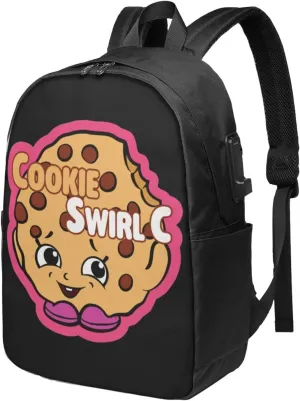 Cookie Music Swirl And C Bookbag Travel Laptop Bag For 17 Inch Notebook With Usb Charging Port