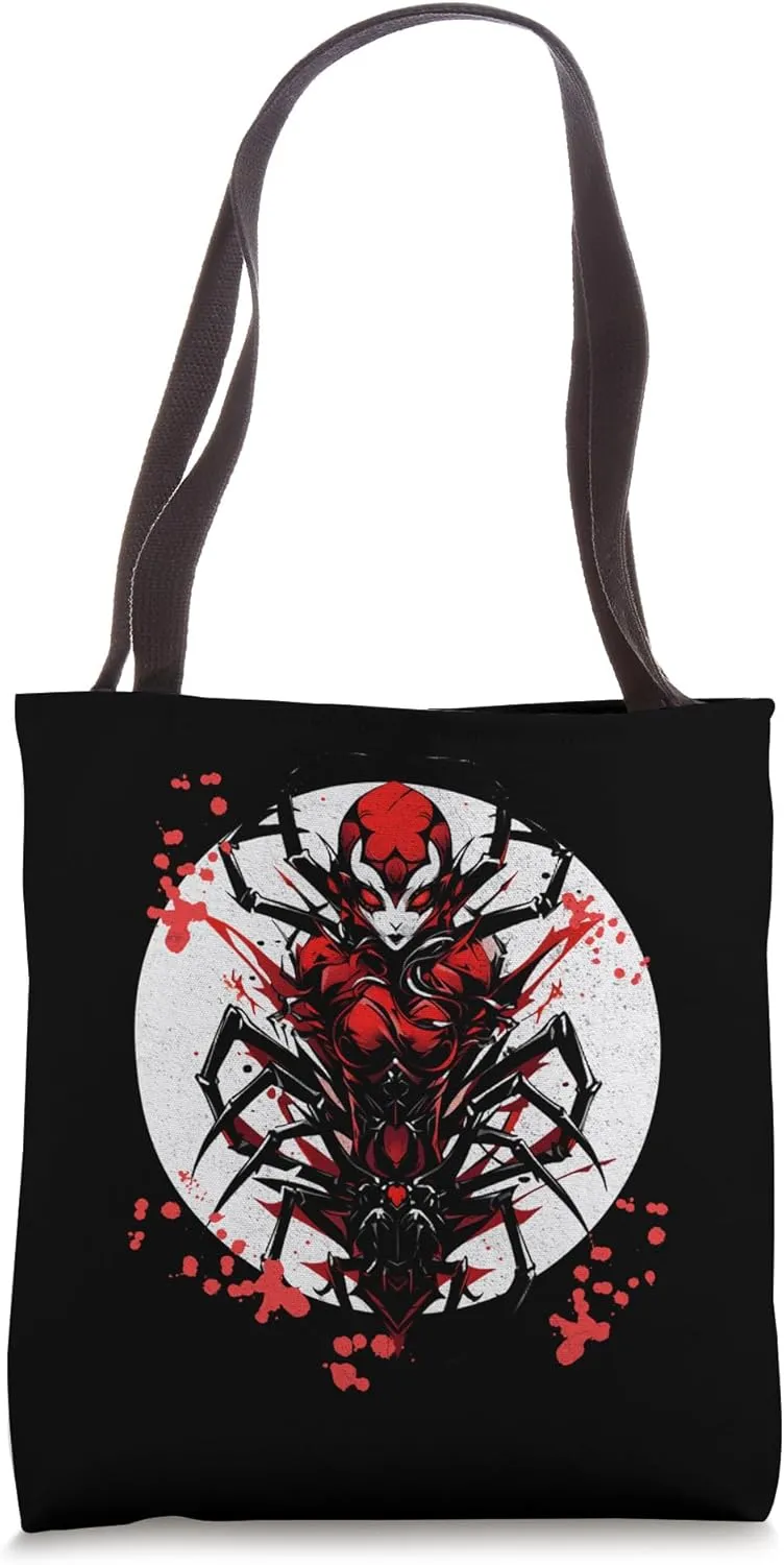 Creepy Black Spider Widow Human Face Bloody Halloween Tote Bag