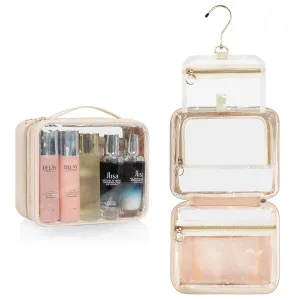 CUBETASTIC Clear Makeup Bags, Travel Make Up Organizer Storage Case, Hanging Toiletry Bag with Zipper Compartment, Small Travel Bag for Toiletries Portable Cosmetic Skincare Pouch with Handle
