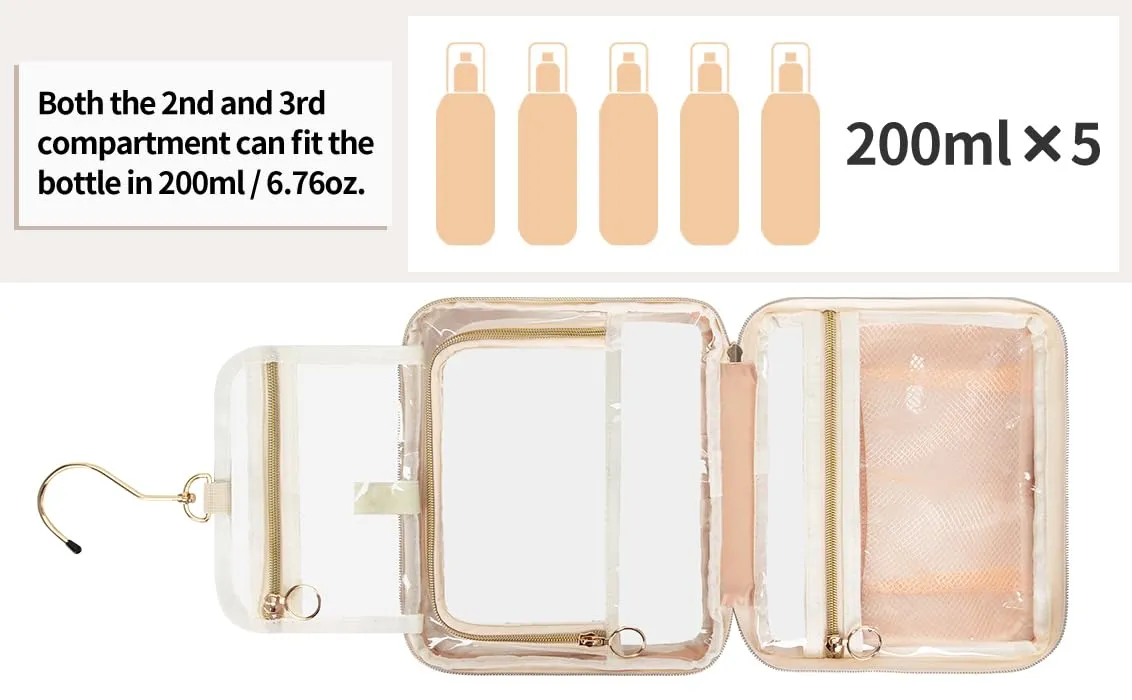 CUBETASTIC Clear Makeup Bags, Travel Make Up Organizer Storage Case, Hanging Toiletry Bag with Zipper Compartment, Small Travel Bag for Toiletries Portable Cosmetic Skincare Pouch with Handle