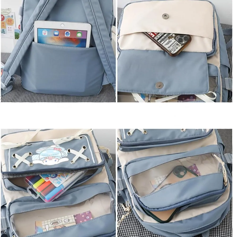 Cute Cool Backpack for Teens Girls, Ita Bag Kawaii Backpack with Kawaii Pins Accessories for Christmas Gifts (Blue)