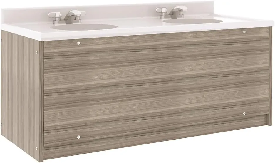 Double Laminate Floor Vanity Bathroom Sink with Marble Top, Modern Bathroom Sink for Children and Toddlers for Preschool, Nursery or Schools, Ready-to-Assemble, 49" Wide, Shadow Elm Gray