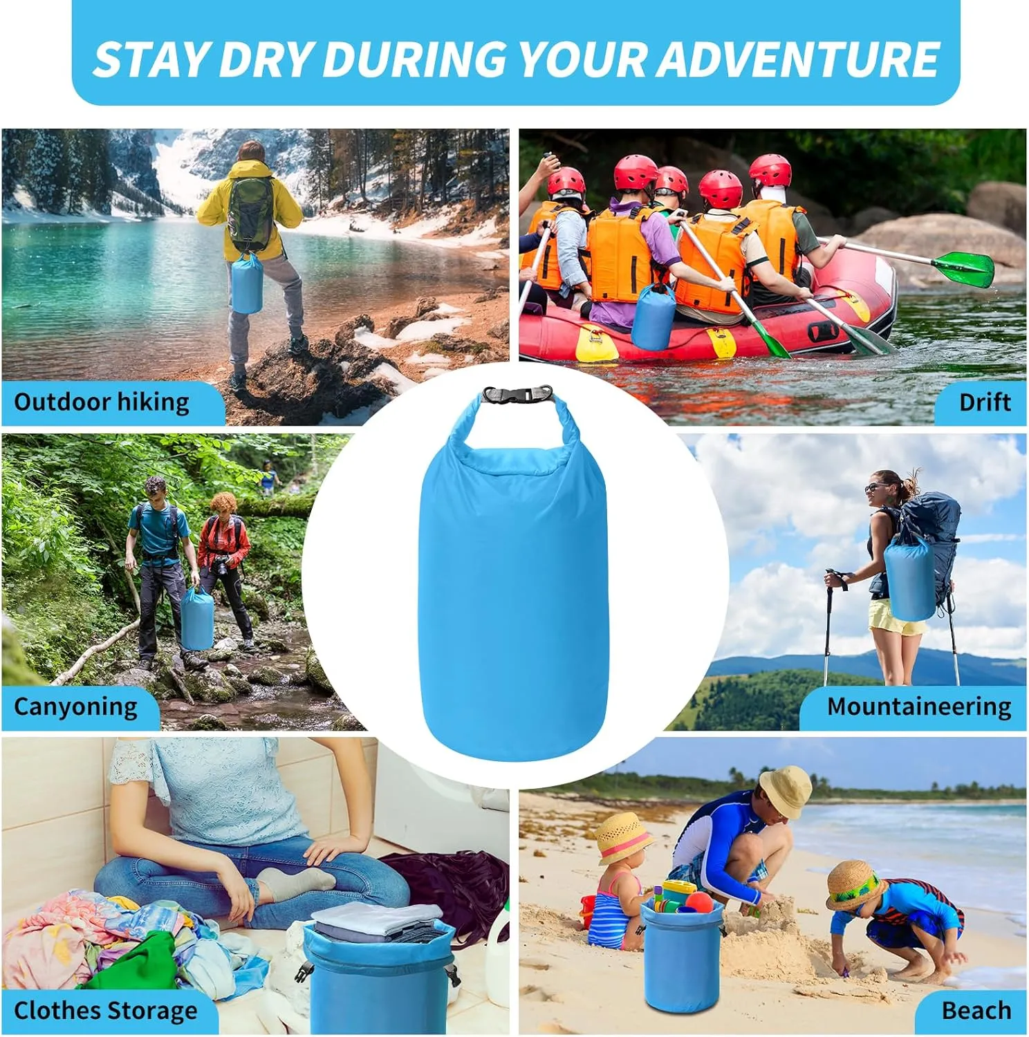 Dry Bag Set, Waterproof Small Lightweight Dry Bags for Paddle Board Kayaking, Fishing, Camping (Blue, 70L 2Pack)