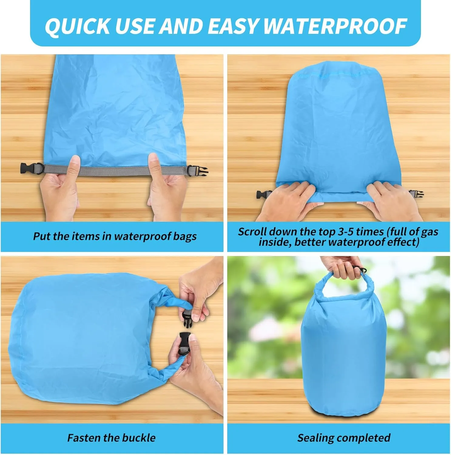 Dry Bag Set, Waterproof Small Lightweight Dry Bags for Paddle Board Kayaking, Fishing, Camping (Blue, 70L 2Pack)
