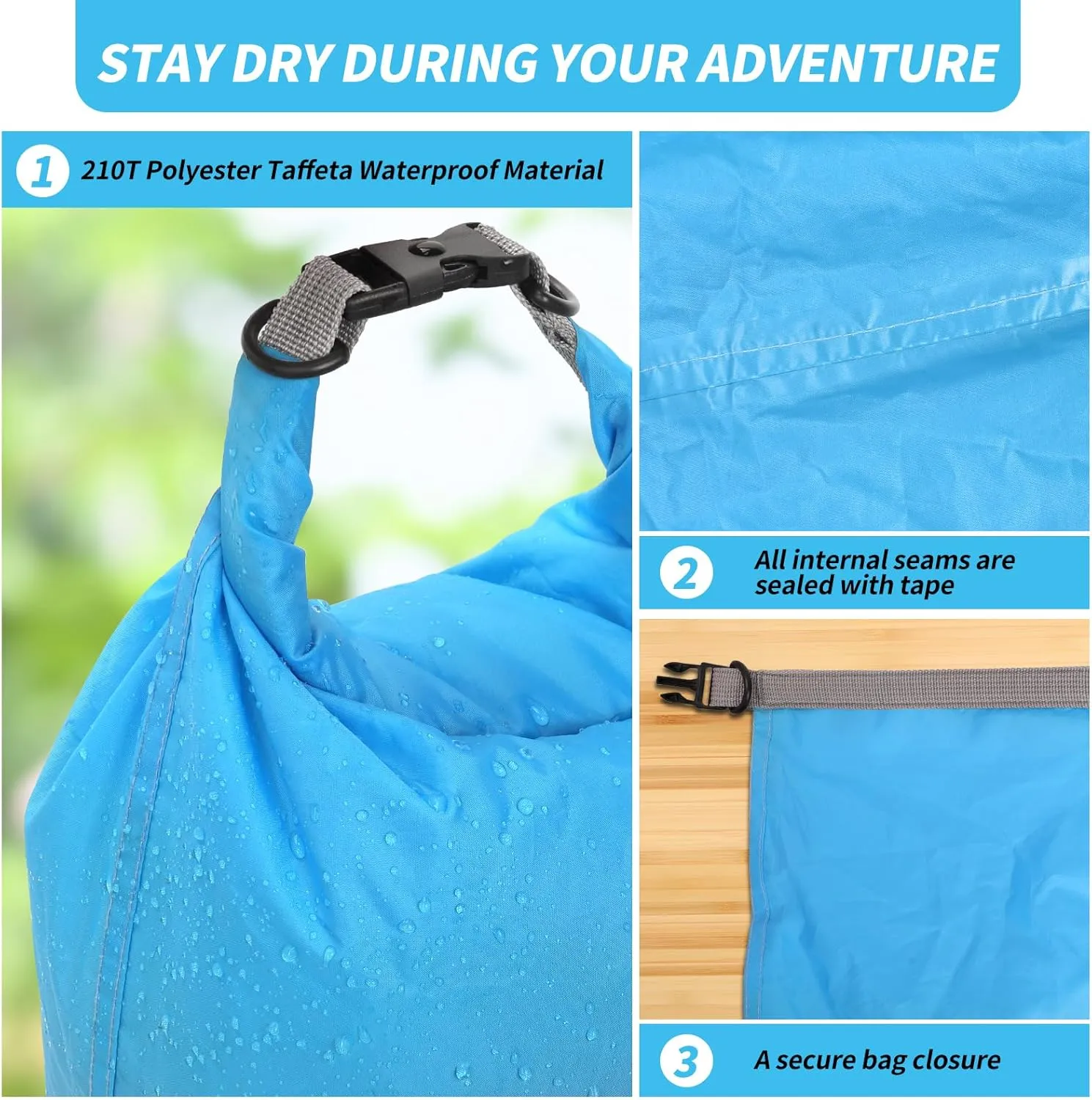 Dry Bag Set, Waterproof Small Lightweight Dry Bags for Paddle Board Kayaking, Fishing, Camping (Blue, 70L 2Pack)