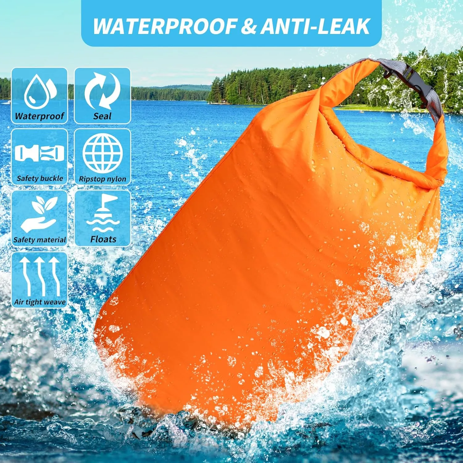 Dry Bag Set, Waterproof Small Lightweight Dry Bags for Paddle Board Kayaking, Fishing, Camping (Orange, 70L 2Pack)