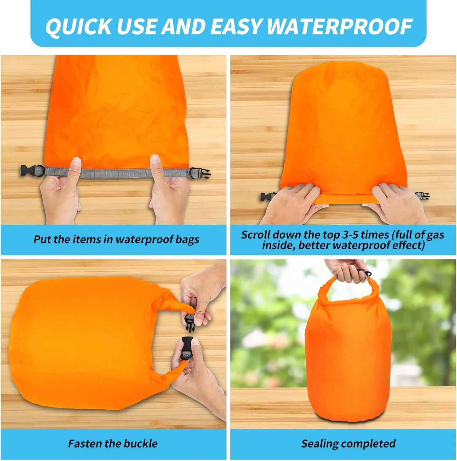Dry Bag Set, Waterproof Small Lightweight Dry Bags for Paddle Board Kayaking, Fishing, Camping (Orange, 70L 2Pack)