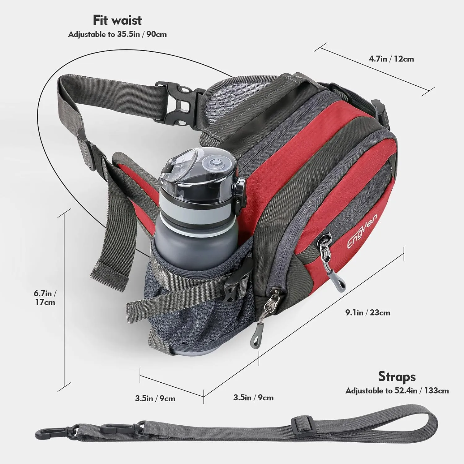 Fanny Pack Waist Bag for Women Men, running packs gear with Phone Water Bottle holder Adjustable belt, for Travel Workout Hiking, carrying iPhone money, multi colors (red)