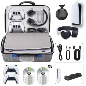 Hard Shell Carrying Case for PS5, PS5 Pro, Portable Carry Bag PlayStation 5 Compatible with Disk Digital Edition, PS5 Console Travel Suitcase for Controller, Headset, Base and Game Accessories Gray
