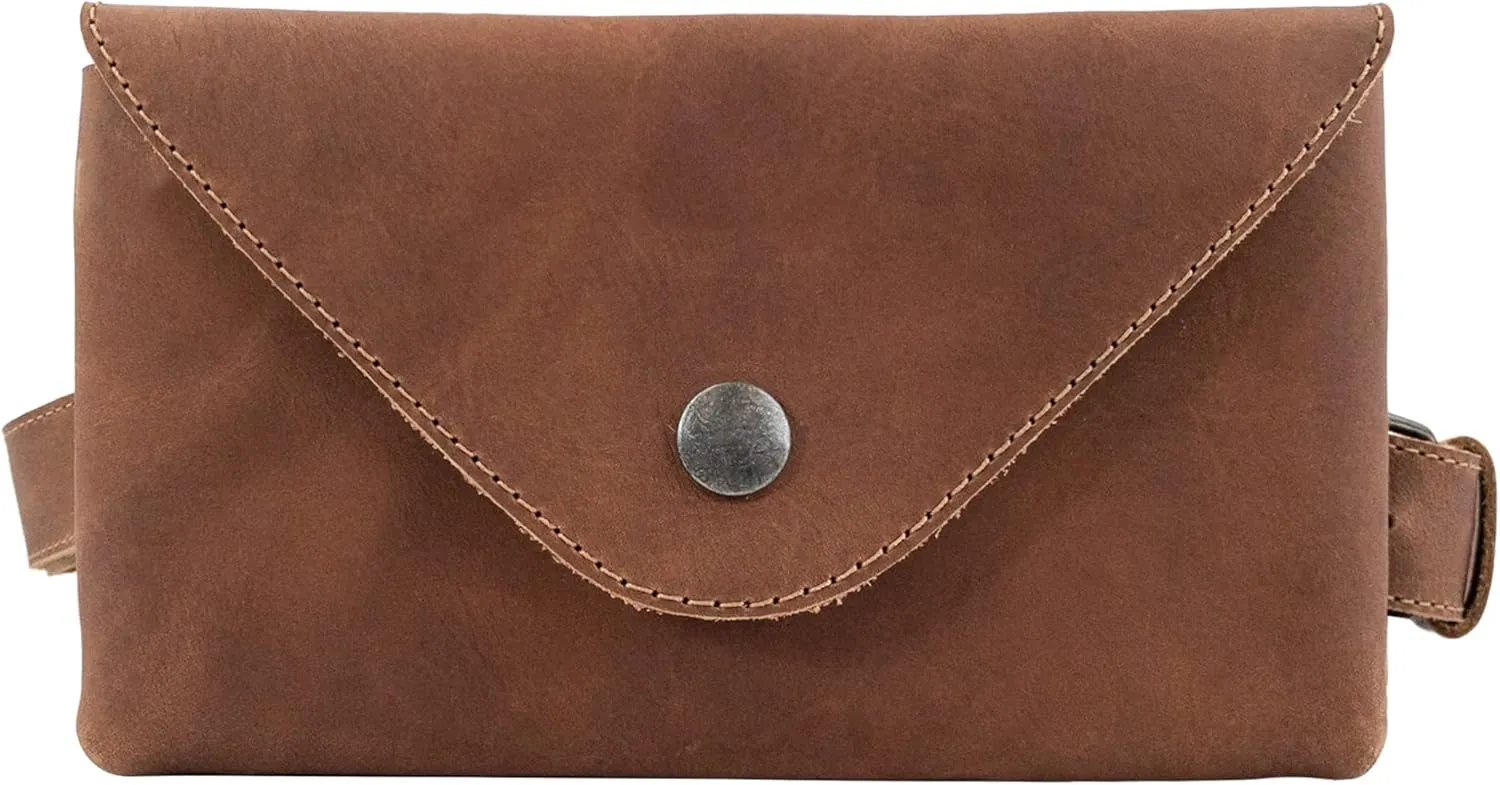 Hide & Drink, Waist Pouch, Fanny Pack, Medieval Bag, Vintage Purse, Phone Holder Cable Case, Easy Travel for Digital Nomads, Full Grain Leather, Handmade, Single Malt Mahogany