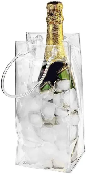 Ice Buckets PVC Anti-Leakage Ice Bag Transparent Ice Bucket Portable Ice Bag with Handle for Refrigerated Champagne Red Wine Bottle Bar