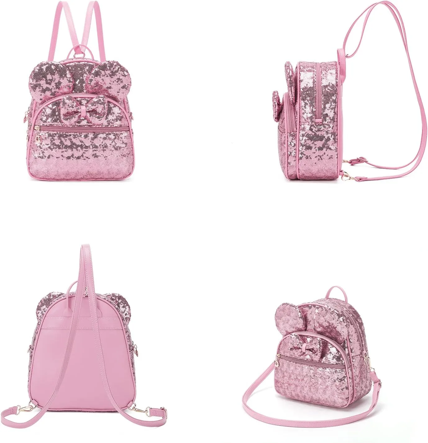 KL928 Girls Mini Backpack Bowknot Polka Dot Cute Daypacks Convertible Shoulder Bag Purse for Women (Sequin Pink)