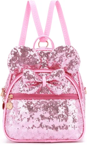 KL928 Girls Mini Backpack Bowknot Polka Dot Cute Daypacks Convertible Shoulder Bag Purse for Women (Sequin Pink)