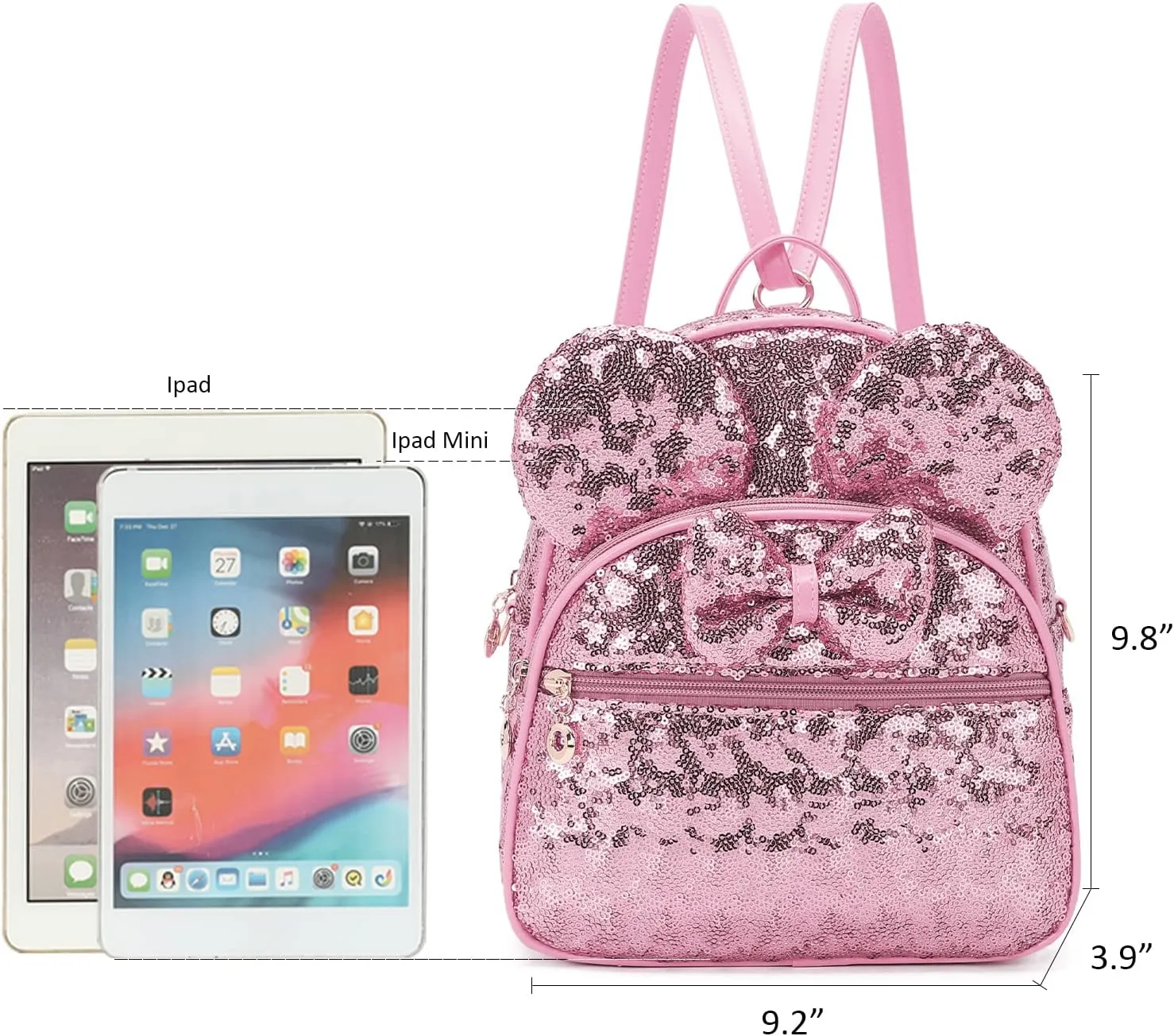 KL928 Girls Mini Backpack Bowknot Polka Dot Cute Daypacks Convertible Shoulder Bag Purse for Women (Sequin Pink)