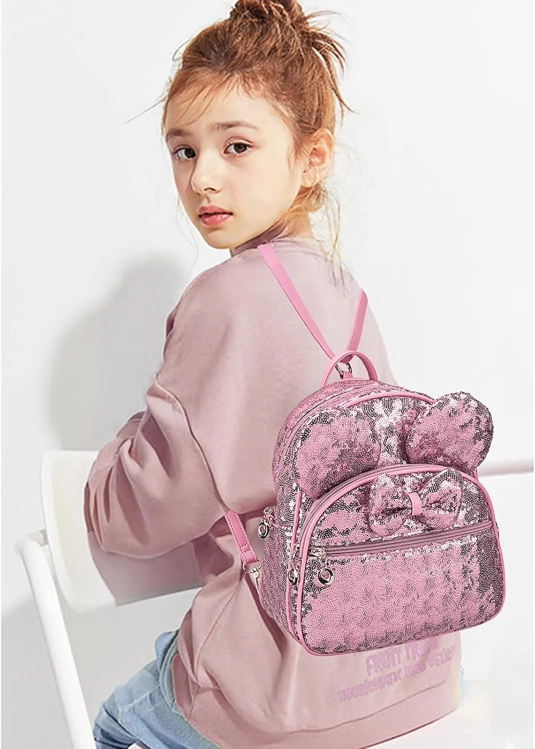 KL928 Girls Mini Backpack Bowknot Polka Dot Cute Daypacks Convertible Shoulder Bag Purse for Women (Sequin Pink)