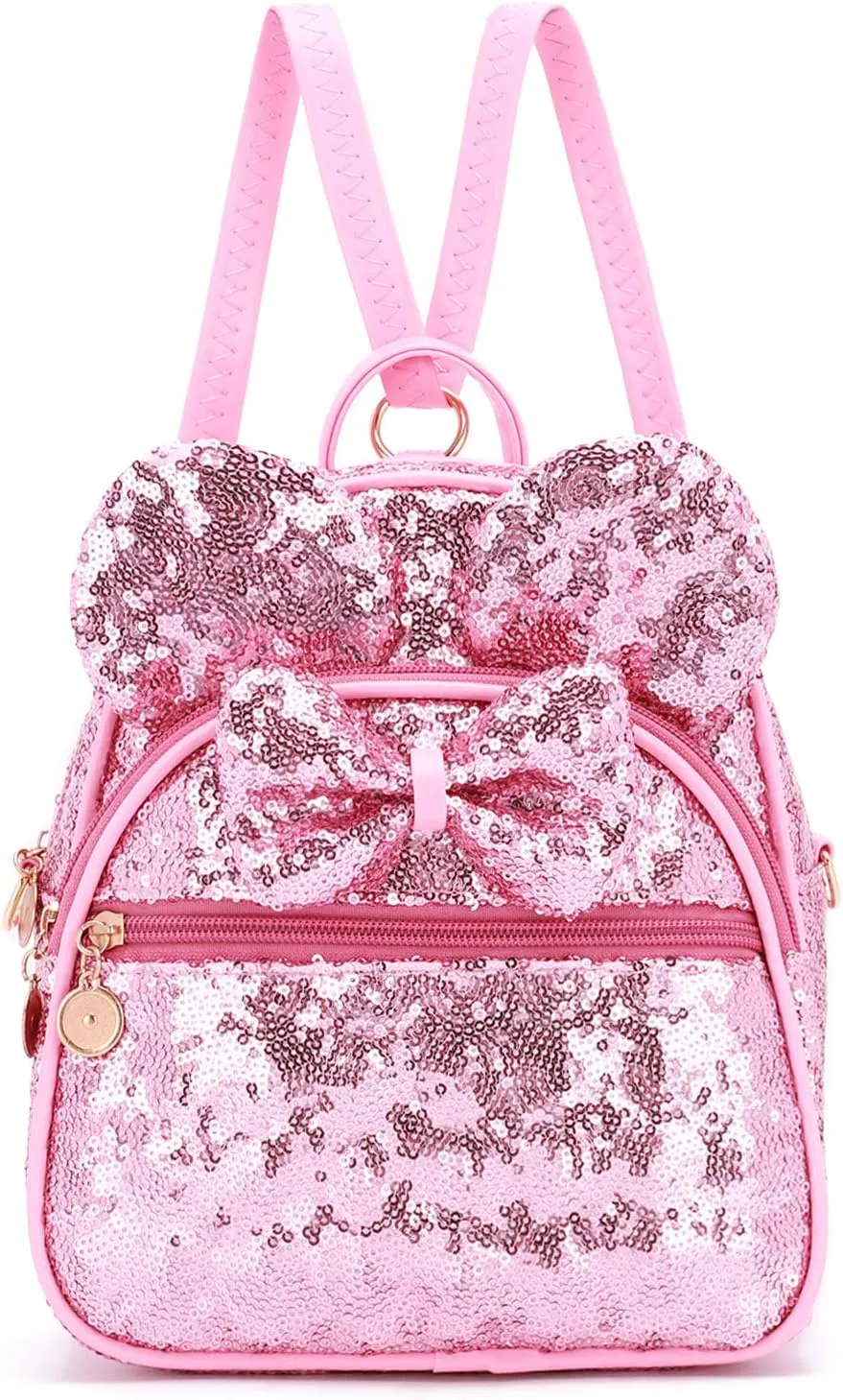 KL928 Girls Mini Backpack Bowknot Polka Dot Cute Daypacks Convertible Shoulder Bag Purse for Women (Sequin Pink)