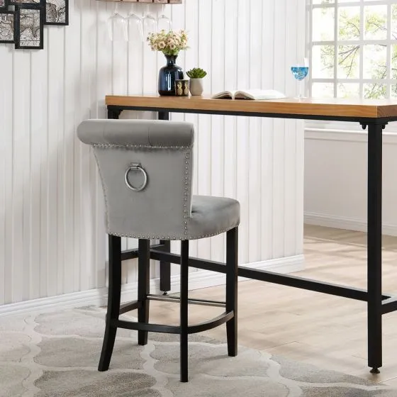Knocker Breakfast Stools- Silver Velvet