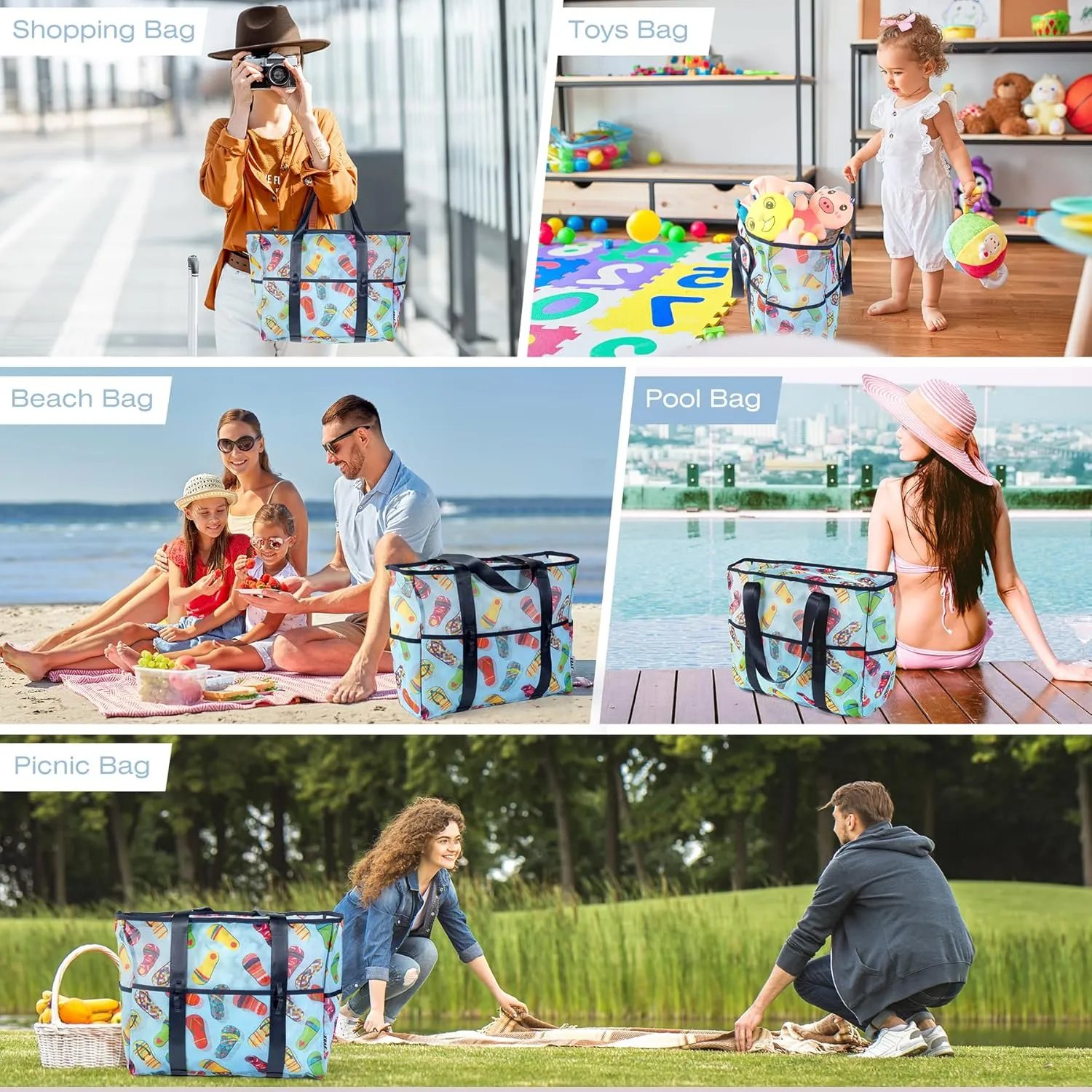 KUAK Mesh Beach Bag, Extra Large Waterproof Sandproof Tote with 9 Pockets, Zippered Top, Lightweight for Travel, Pool, Family
