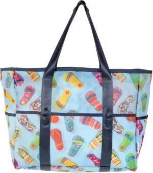 KUAK Mesh Beach Bag, Extra Large Waterproof Sandproof Tote with 9 Pockets, Zippered Top, Lightweight for Travel, Pool, Family